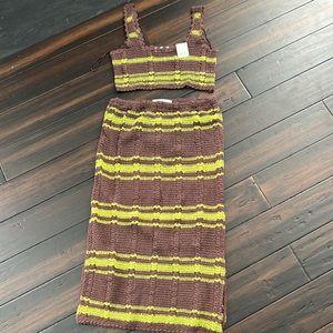NWT Free People beach chocolate skirt and top Crochet Set